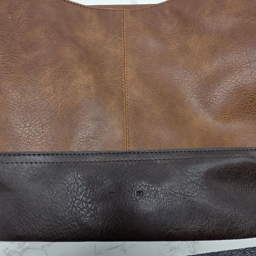 Wrangler Shoulder Bag Large Brown Faux Pebbled Leather Western Zip Hobo Casual